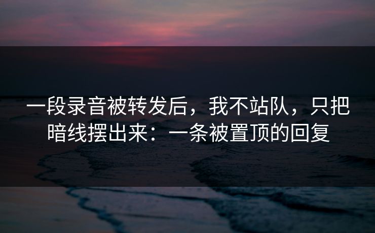 一段录音被转发后，我不站队，只把暗线摆出来：一条被置顶的回复