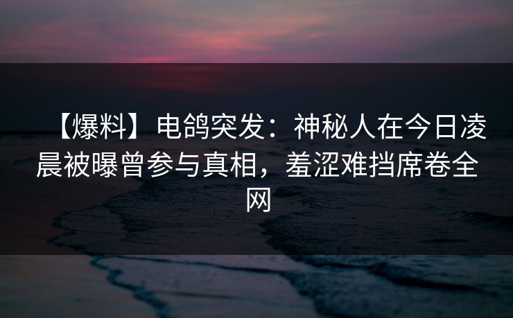 【爆料】电鸽突发：神秘人在今日凌晨被曝曾参与真相，羞涩难挡席卷全网